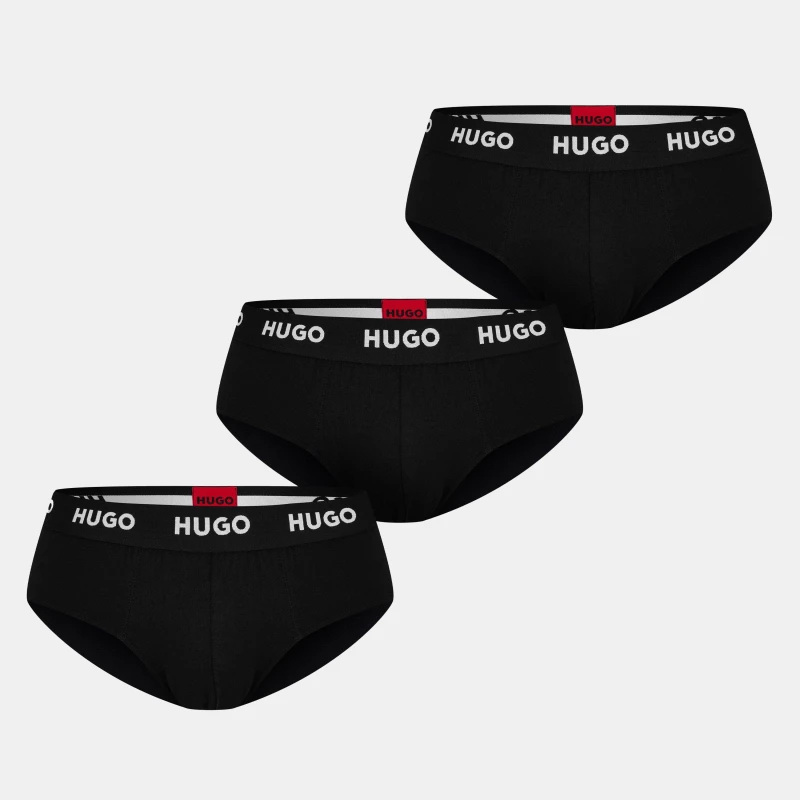Image of HUGO 3pack Hip Brief Triplet Logo Black Black