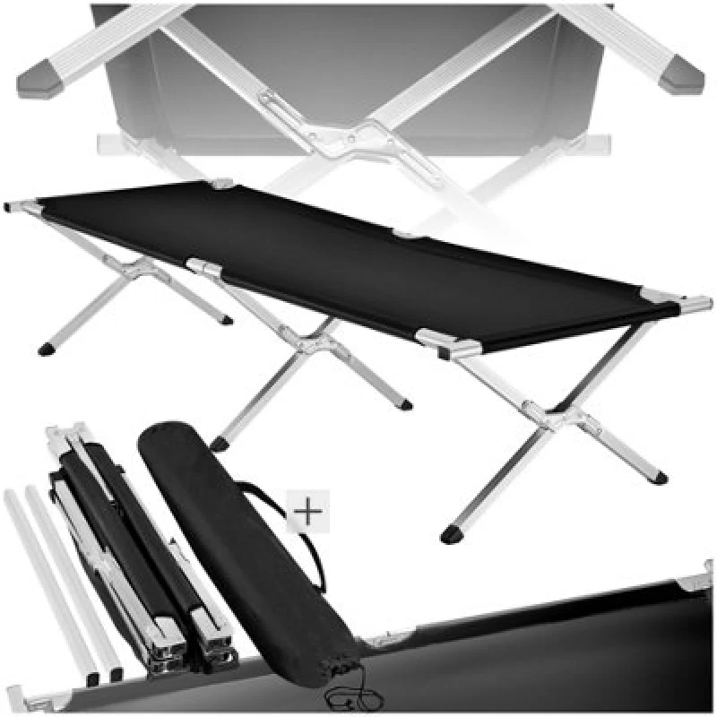 Image of Tectake Camp Bed - Foldable Camping Cot, 150 Kg Load Capacity - Black