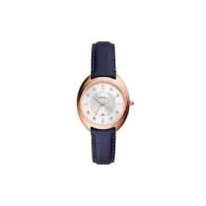 Image of Fossil Womens Gabby Three-Hand Date Navy Leather Watch - Blue