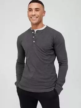 Image of Superdry Long Sleeve Grandad Top - Grey, Size L, Men