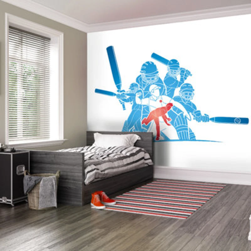 Image of Origin Murals Cricket Players Blue Paste The Wall Mural 350Cm Wide X 280M High