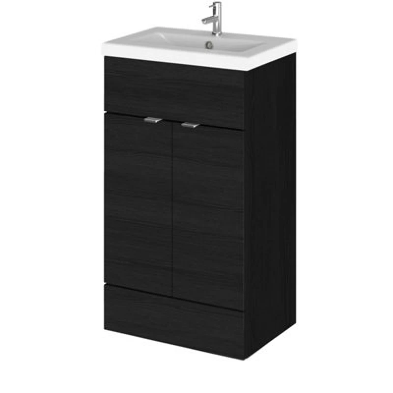 Image of Hudson Reed Fusion Floor Standing 2 Door Vanity Unit & Ceramic Basin, Sink Vanity Unit, Charcoal Black, 500mm