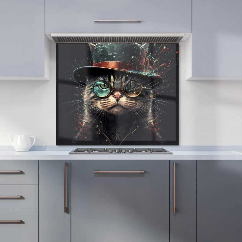 Image of Warren Reed - Designer Cat With Glasses Splashart Kitchen Splashback Size: 900mm x 750mm Multicolor Unisex 900mm x 750mm