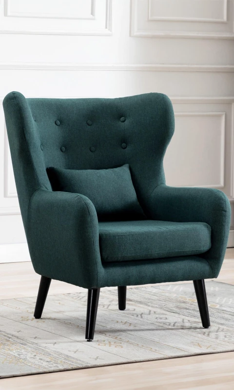 Image of More4Homes Winslow Wing Back Fabric Occasional Button Back Modern Accent Armchair Dark Green