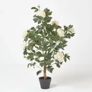Image of Homescapes - Peach Artificial Peony Tree in Black Pot, 100cm Tall - Peach
