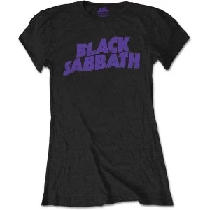 Image of Black Sabbath - Wavy Logo Vintage Womens Medium T-Shirt - Black
