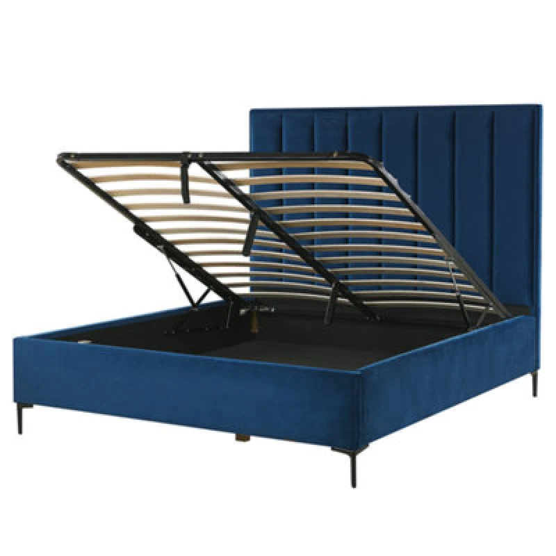 Image of Beliani Ottoman Bed Velvet Sezanne 140 X 200 Cm (Eu Double) Navy Blue