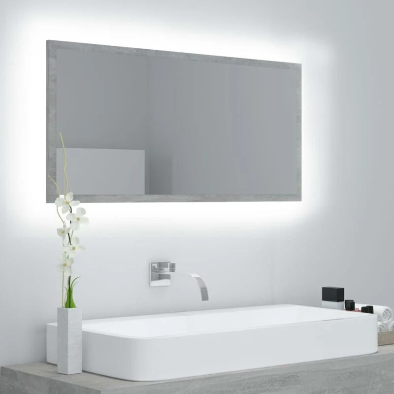 Image of VIDAXL LED Bathroom Mirror Concrete Grey 90x8.5x37cm Acrylic Vidaxl 8720286221211