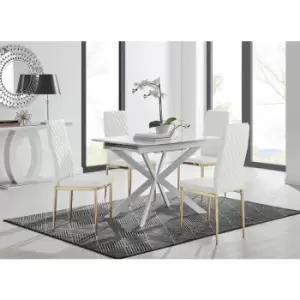 Image of Lira 100 Extending Dining Table and 4 White Gold Leg Milan Chairs - White
