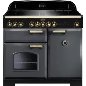 Image of Rangemaster Classic Deluxe CDL100EISL/B 100cm Electric Range Cooker with Induction Hob - Slate / Brass - A/A Rated