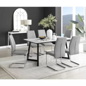 Image of Furniturebox UK - Furniturebox Carson White Marble Effect Rectangular 160cm Dining Table & 6 Grey Lorenzo Faux Leather Chairs
