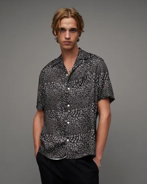 Image of AllSaints Cosmo Leopard Print Relaxed Fit Shirt
