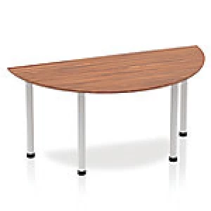 Image of Impulse Semi-circle Table 1600 Walnut Post Leg Silver