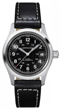 Image of Hamilton Mens Khaki Field Auto Black Strap Black Dial Watch