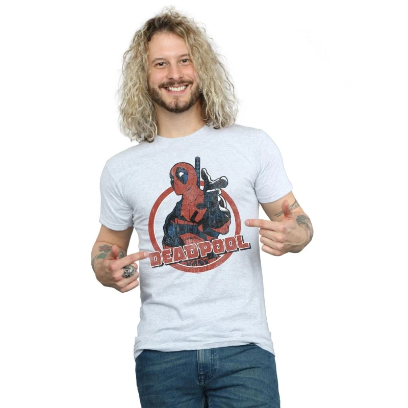 Image of Marvel Marvel Men Deadpool Gun Finger T-Shirt in Grey Size: Small Grey S Male 5057981167739