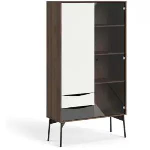Image of Furniture To Go - Fur China Cabinet 1 door + 1 Glass Door + 2 Drawers in Grey, White and Walnut - Grey, White and Walnut