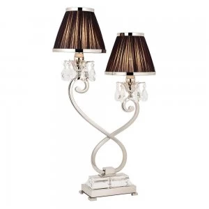 Image of 2 Light Twin Table Lamp Polished Nickel Plate with Black Shades, E14
