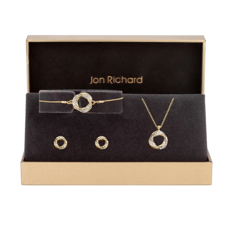 Image of Jon Richard Gold Plated And Crystal Open Knot Set - Gift Box Jewellery Sets One Size Gold 70551410000