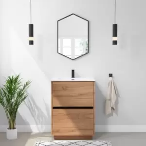 Image of 600mm Wood Effect Freestanding Vanity Unit with Basin - Roxbi