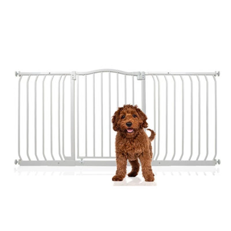 Image of Bettacare Curved Top Dog Gate, 152Cm - 161Cm, Matt White, Pressure Fit Pet Gate For Dog And Puppy, Pet And Dog Barrier