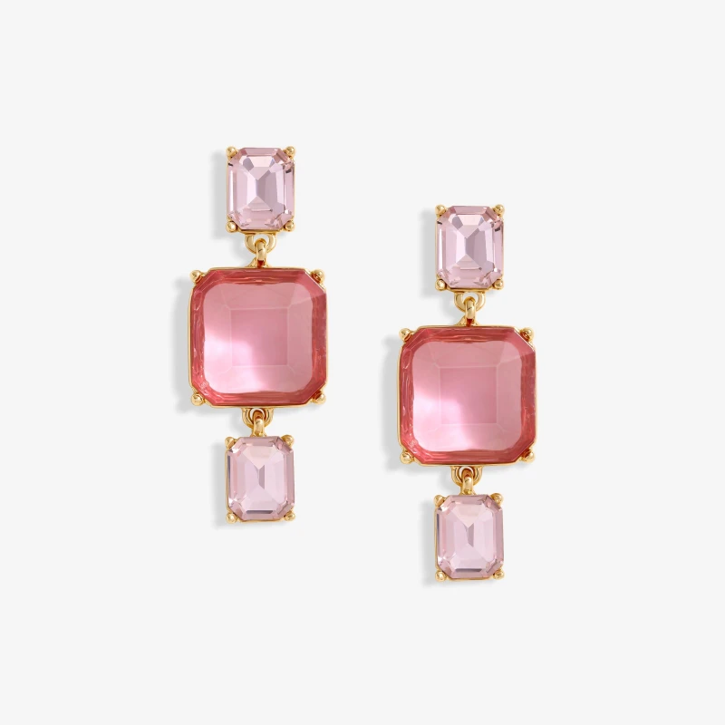 Image of Mood Gold Pink Facet Three Drop Earrings Gold