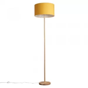 Image of Heather Light Wood Floor Lamp with XL Mustard Reni Shade