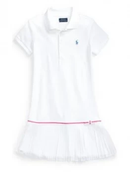 Image of Ralph Lauren Girls Polo Pleated Dress, White, Size 5 Years, Women