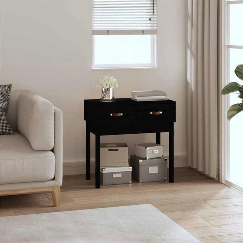 Image of Vidaxl Console Table Black 76.5X40X75cm Solid Wood Pine, Black 821753
