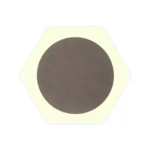 Image of Magnetic Base Wall Lamp, 12W LED 3000K 498lm, 15cm Round 19cm Horizontal Hexagonal Centre, Coffee, Acrylic Frosted Diffuser - Luminosa Lighting