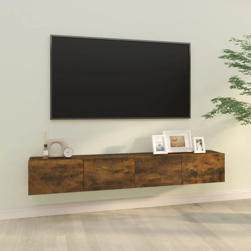 Image of Vidaxl Wall TV Cabinets 2 Pcs Smoked Oak 100X30X30 Cm Engineered Wood, Brown 820466