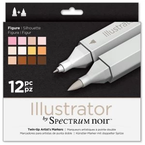 Image of Spectrum Noir Illustrator Dual Tip Brush Marker Pen Set Figure Set of 12