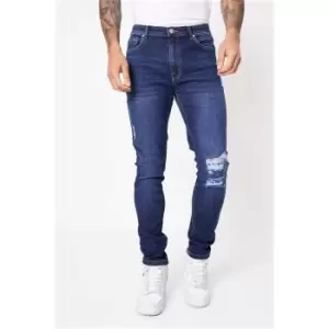 Image of I Saw It First Dark Blue Skinny Fit Ripped Jeans - Blue