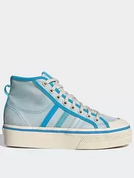 Image of adidas Originals Nizza Platform Mid Shoes - Blue/White, Size 3.5, Women