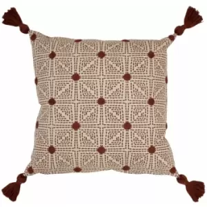 Image of Furn - Chia Tufted Geometric Pom Pom Tassel Cushion Cover, Red Clay, 50 x 50 Cm
