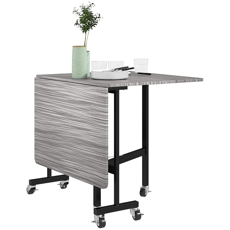 Image of HOMCOM Mobile Drop Leaf Table - Folding Kitchen Table with 6 Wheels - Grey TJ Hughes 5063603040823