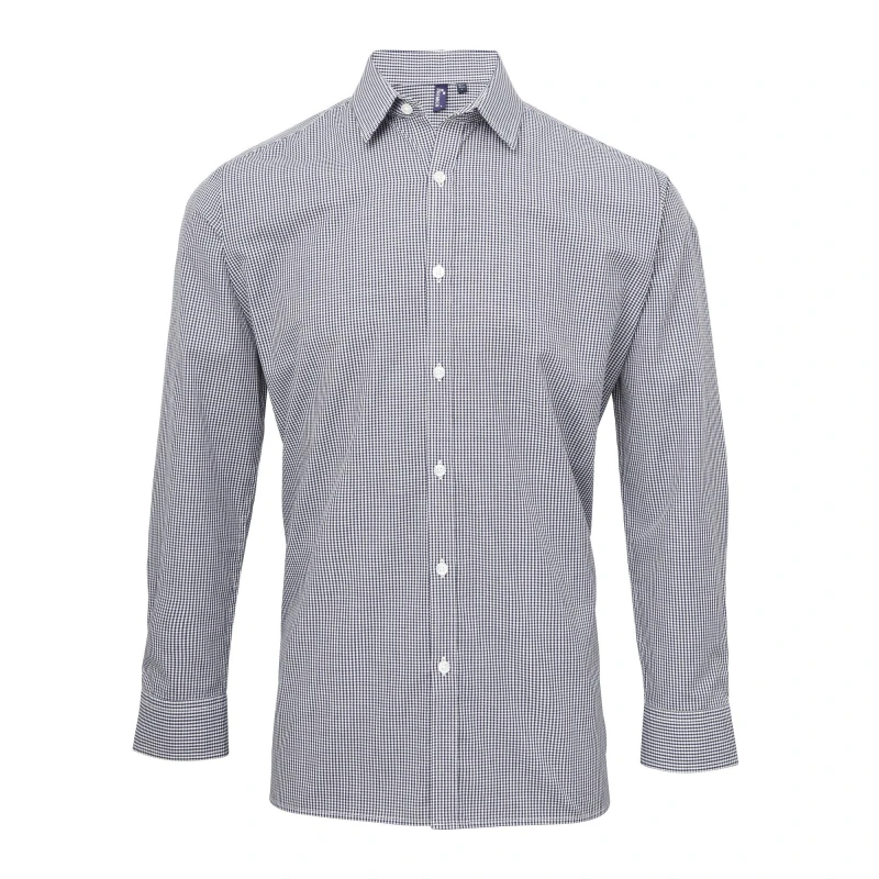 Image of Premier Premier Men Microcheck Long Sleeve Shirt in Navy Size: X-Small Navy XS Male 5057520101880