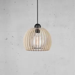 Image of Chino 25 Indoor Living Dining Wood Pendant Ceiling Light in Nature (Diam) 25cm