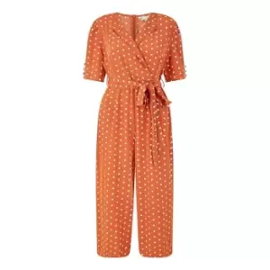 Image of Yumi Orange Spot Print Retro Culotte Jumpsuit - Orange