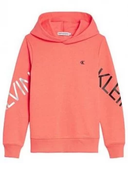 Image of Calvin Klein Jeans Girls Hero Logo Hoodie, Coral, Size Age: 8 Years, Women