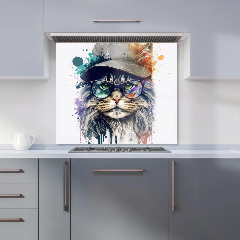 Image of Warren Reed - Designer Maine Coon Cat Splashart Kitchen Splashback Size: 600mm x 750mm Multicolor Unisex 600mm x 750mm