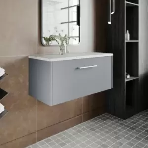 Image of Hudson Reed Juno Wall Hung 1-Drawer Vanity Unit with Bellato Grey Worktop 800mm Wide - Coastal Grey