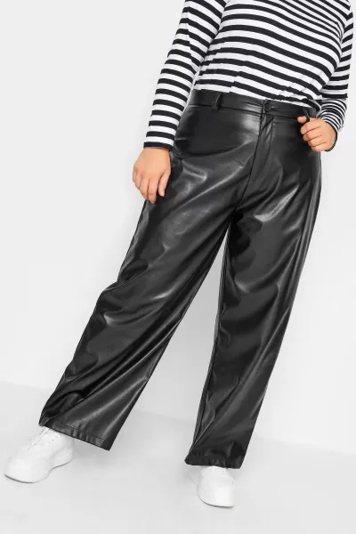 Image of Faux Leather Wide Leg Dad Trousers