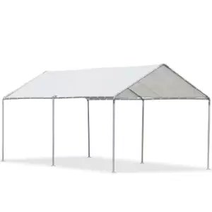 Image of Outsunny 2-rooms Outdoor Carport Galvanized Steel Frame Tent UV Resistant White