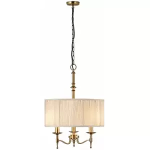 Image of Loops - Avery Ceiling Pendant Chandelier Light 3 Lamp Antique Brass & Beige Round Shade