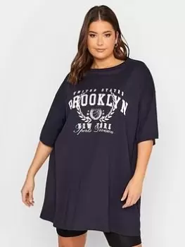 Image of Yours Oversized Tunic Navy Placement Print, Blue, Size 22-24, Women