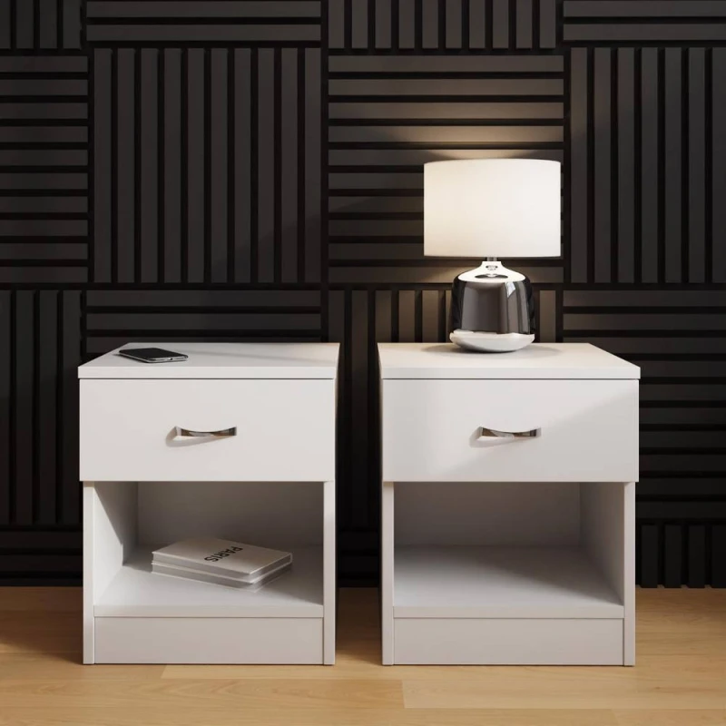 Image of FWStyle FWStyle Pair Of 1 Drawer Open Shelf White Nightstands White One Size Unisex 5056413131126