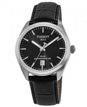 Image of Tissot PR 100 Powermatic Automatic Black Dial Leather Strap Mens Watch T101.407.16.051.00 T101.407.16.051.00