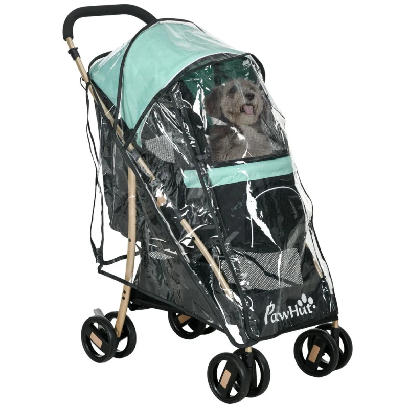 Image of PawHut Pet Stroller for XS and S Dogs w/ Rain Cover - Green D00-188V01GN