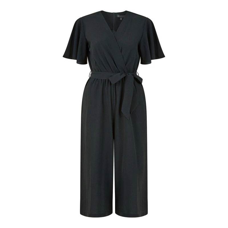 Image of Mela London Mela London Navy Wrap Jumpsuit With Angel Sleeves - Black 8