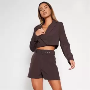 Image of I Saw It First Tailored Belted Mini Shorts - Brown
